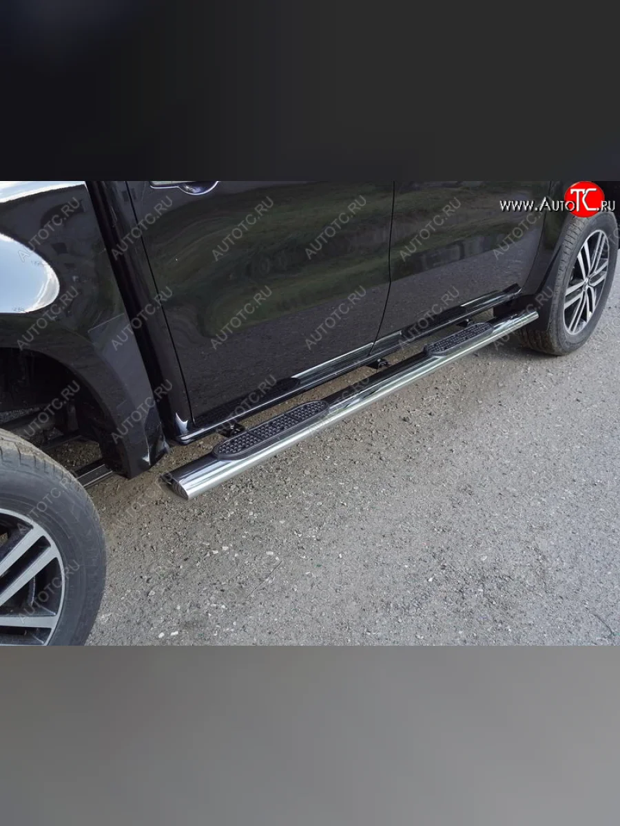Пороги овальные с накладкой 120х60 мм, ТСС Тюнинг Mercedes-Benz X class W470 (2017-2020) (серые)  в Керчи Республика Крым
