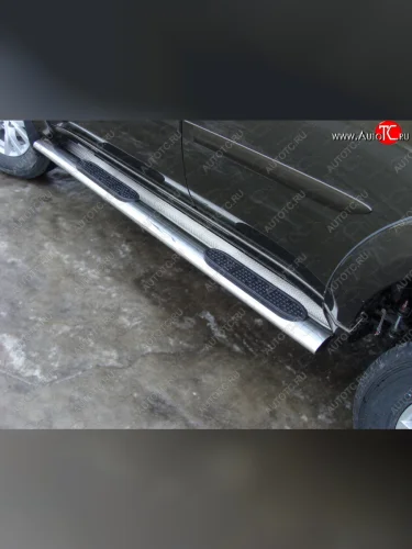 Пороги овальные с накладкой 120х60 мм, ТСС Тюнинг (серые) Mitsubishi Pajero Sport PB рестайлинг (2013-2017)