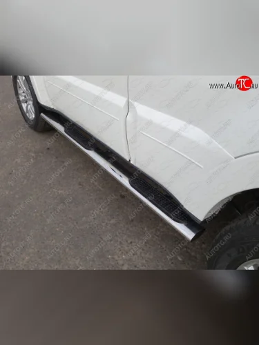 Пороги овальные с накладкой 120х60 мм, ТСС Тюнинг (серые) Mitsubishi Pajero 4 V90 2-ой рестайлинг (2014-2020)