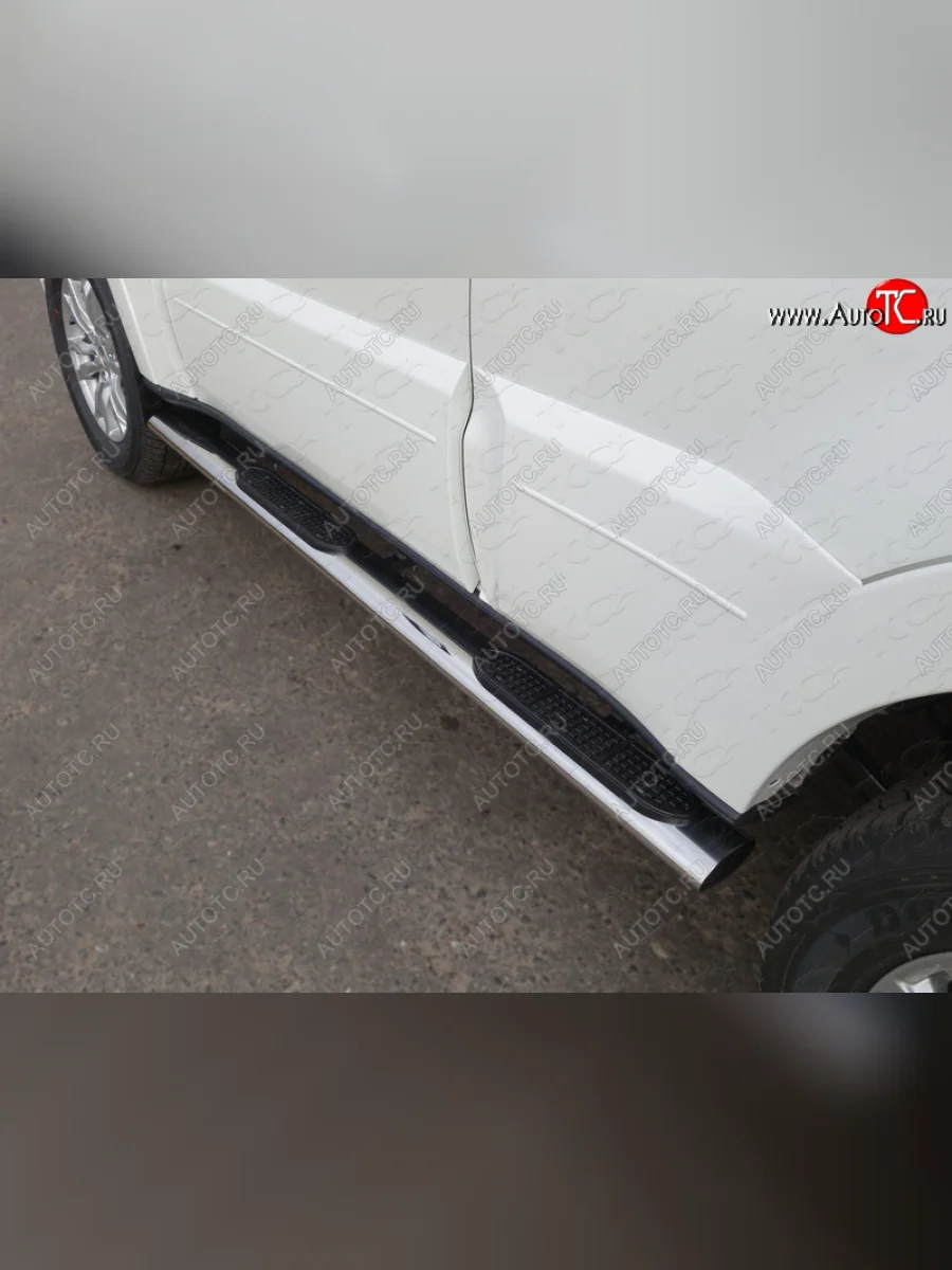 Пороги овальные с накладкой 120х60 мм, ТСС Тюнинг Mitsubishi Pajero 4 V90 2-ой рестайлинг (2014-2020) (серые)  в Перми Пермском крае