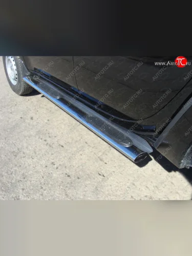 Пороги овальные с накладкой 120х60 мм, ТСС Тюнинг (серые) Mitsubishi L200 4  рестайлинг (2013-2016)