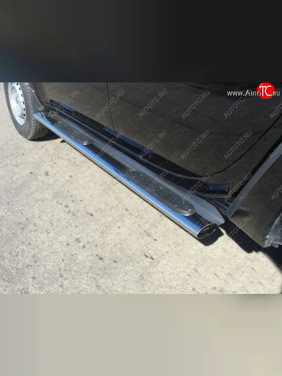 Пороги овальные с накладкой 120х60 мм, ТСС Тюнинг Mitsubishi L200 4  рестайлинг (2013-2016) (серые)  в Керчи Республика Крым