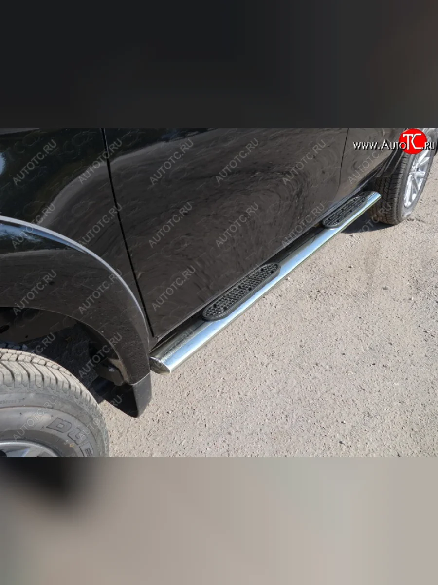 Пороги овальные с накладкой 120х60 мм, ТСС Тюнинг Mitsubishi L200 5 KK,KL дорестайлинг (2015-2019) (серые)  в Перми Пермском крае