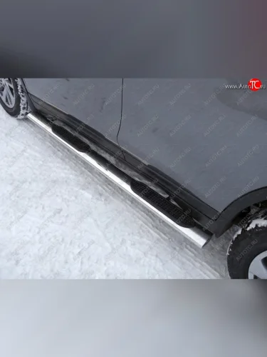 Пороги овальные с накладкой 120х60 мм, ТСС Тюнинг (серые) Nissan X-trail 3 T32 дорестайлинг (2013-2018)
