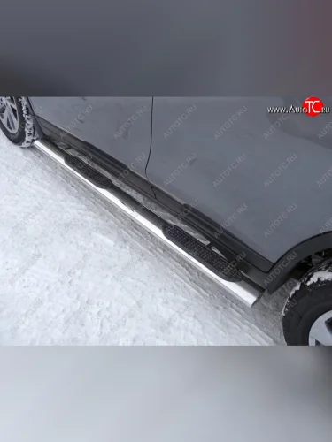 Пороги овальные с накладкой 120х60 мм, ТСС Тюнинг (серые) Nissan X-trail 3 T32 рестайлинг (2017-2022)