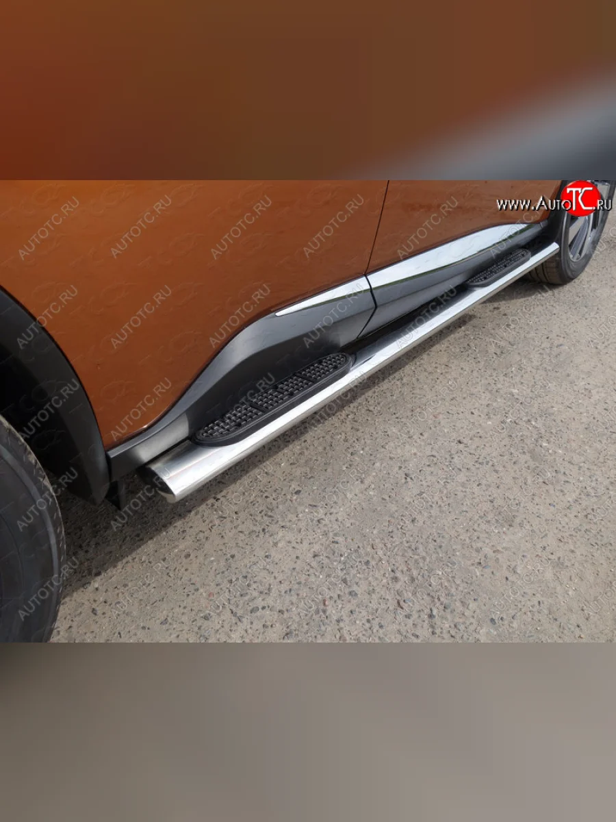 Пороги овальные с накладкой 120х60 мм, ТСС Тюнинг Nissan Murano 3 Z52 дорестайлинг (2015-2022) (серые)  в Самаре Самарской области