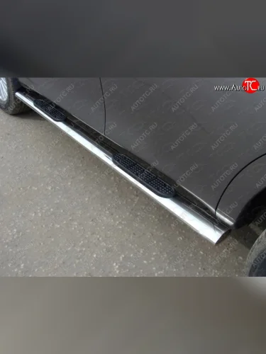 Пороги овальные с накладкой 120х60 мм, ТСС Тюнинг (серые) Nissan Patrol 6 Y62 рестайлинг (2014-2017)