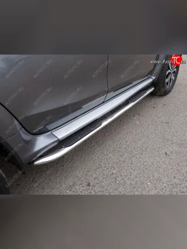 Пороги овальные с накладкой 120х60 мм, ТСС Тюнинг (серые) Renault Duster HS рестайлинг (2015-2021)