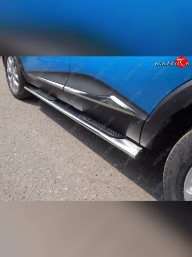 Пороги овальные с накладкой 120х60 мм, ТСС Тюнинг (серые) Renault Kaptur дорестайлинг (2016-2020)