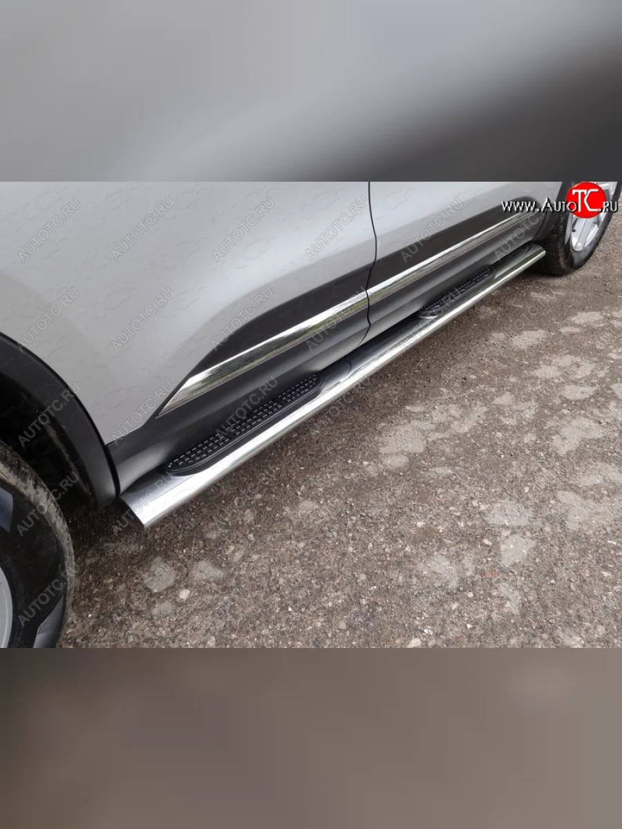 Пороги овальные с накладкой 120х60 мм, ТСС Тюнинг Renault Koleos 2 (2016-2025) (серые)  в Самаре Самарской области
