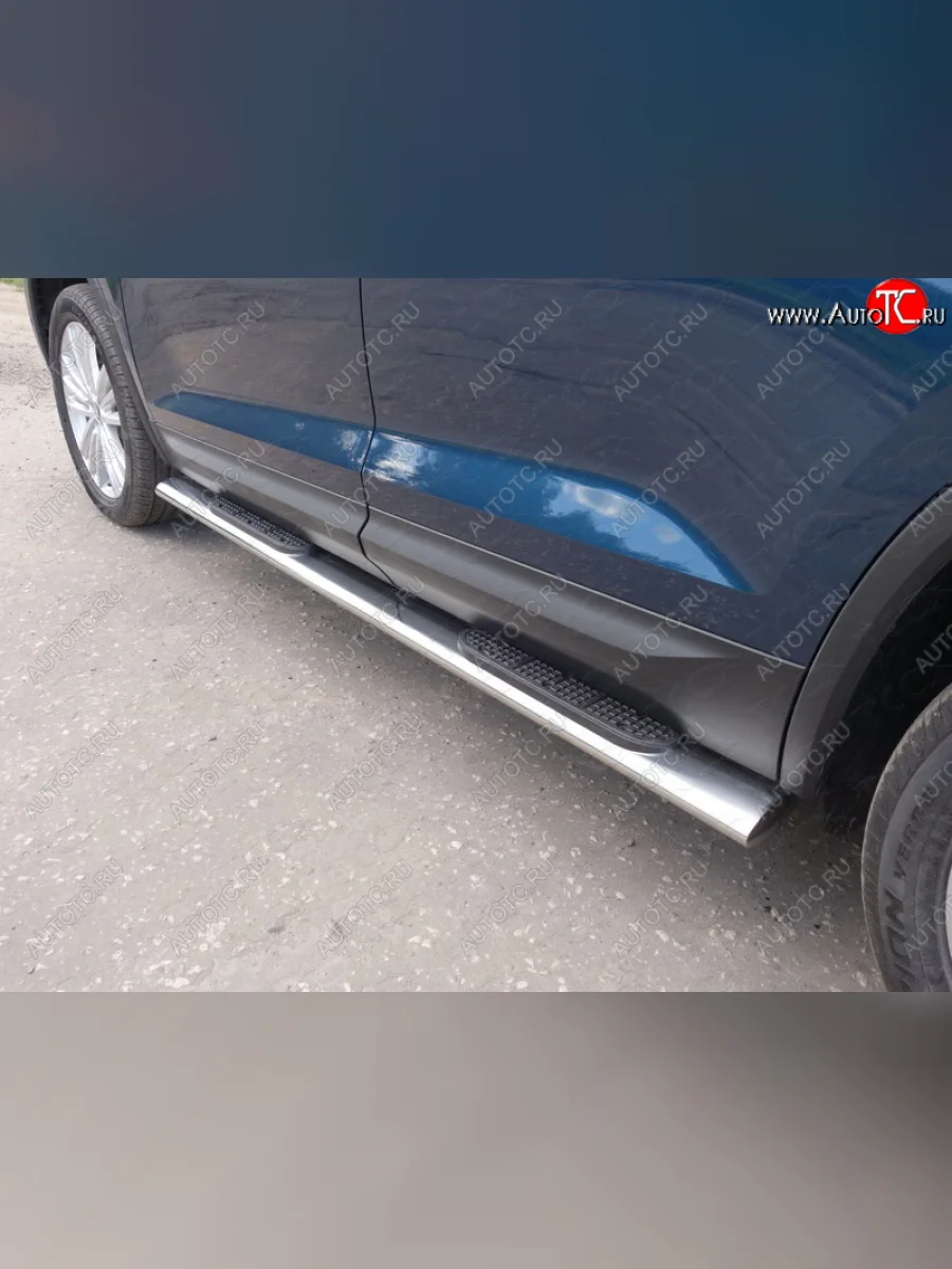 Пороги овальные с накладкой 120х60 мм, ТСС Тюнинг Skoda Kodiaq 1 NS7 дорестайлинг (2017-2021) (серые)  в Самаре Самарской области