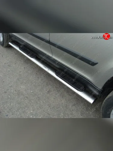 Пороги овальные с накладкой 120х60 мм, ТСС Тюнинг (серые) Skoda Yeti (2013-2018)