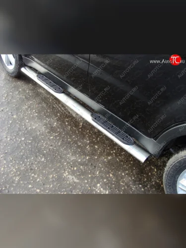 Пороги овальные с накладкой 120х60 мм, ТСС Тюнинг (серые) SSANGYONG Actyon рестайлинг (2013-2021)