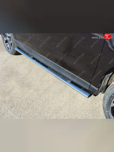 Пороги овальные с накладкой 120х60 мм ТСС Тюнинг (серые) Subaru Forester SJ рестайлинг (2016-2019)