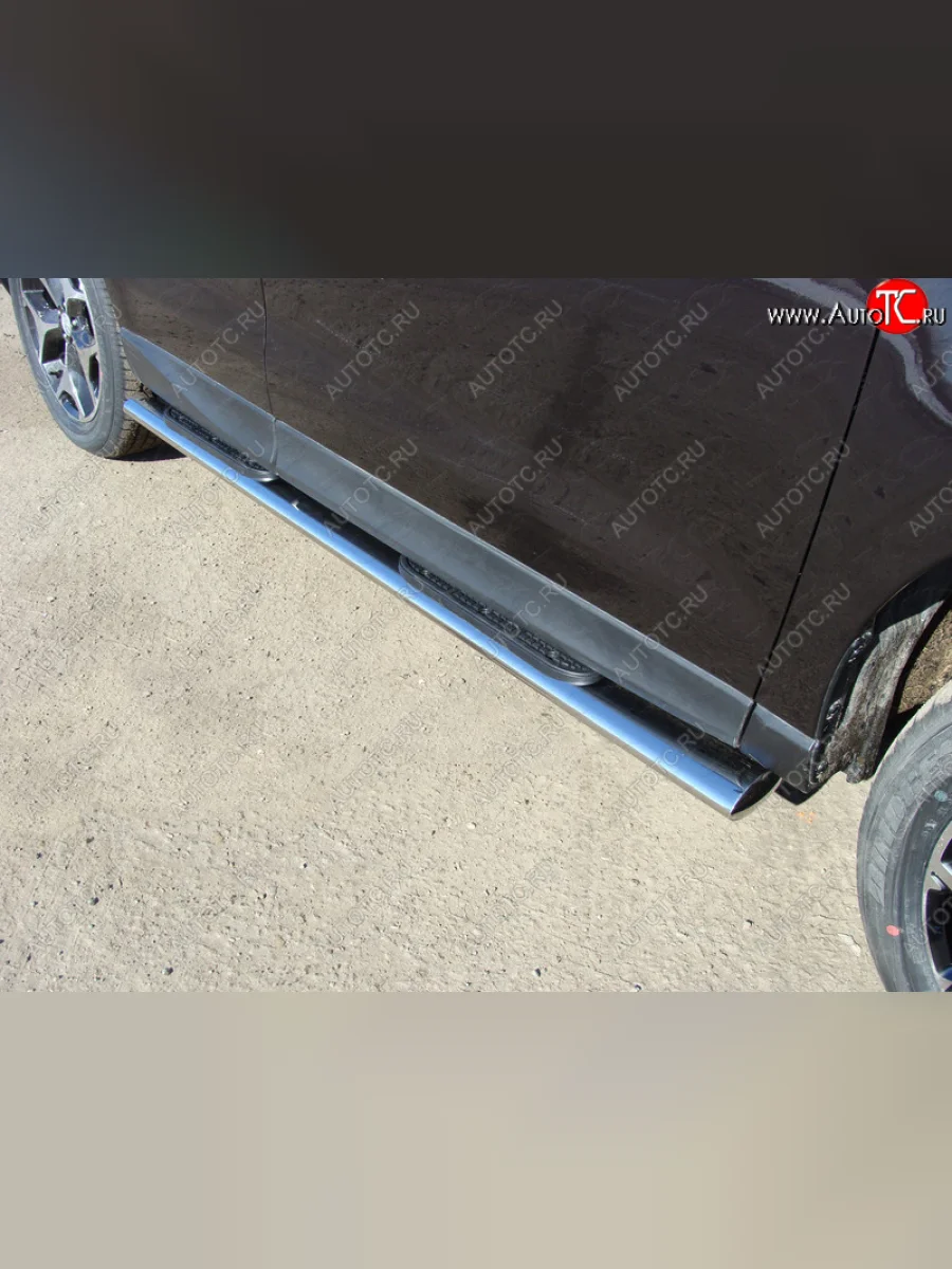 Пороги овальные с накладкой 120х60 мм ТСС Тюнинг Subaru Forester SJ рестайлинг (2016-2019) (серые)  в Воронеже Воронежской области