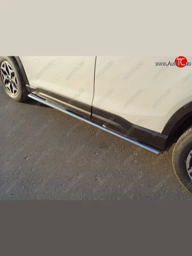 Пороги овальные с накладкой 120х60 мм ТСС Тюнинг (серые) Subaru Forester SK/S14 дорестайлинг (2018-2021)