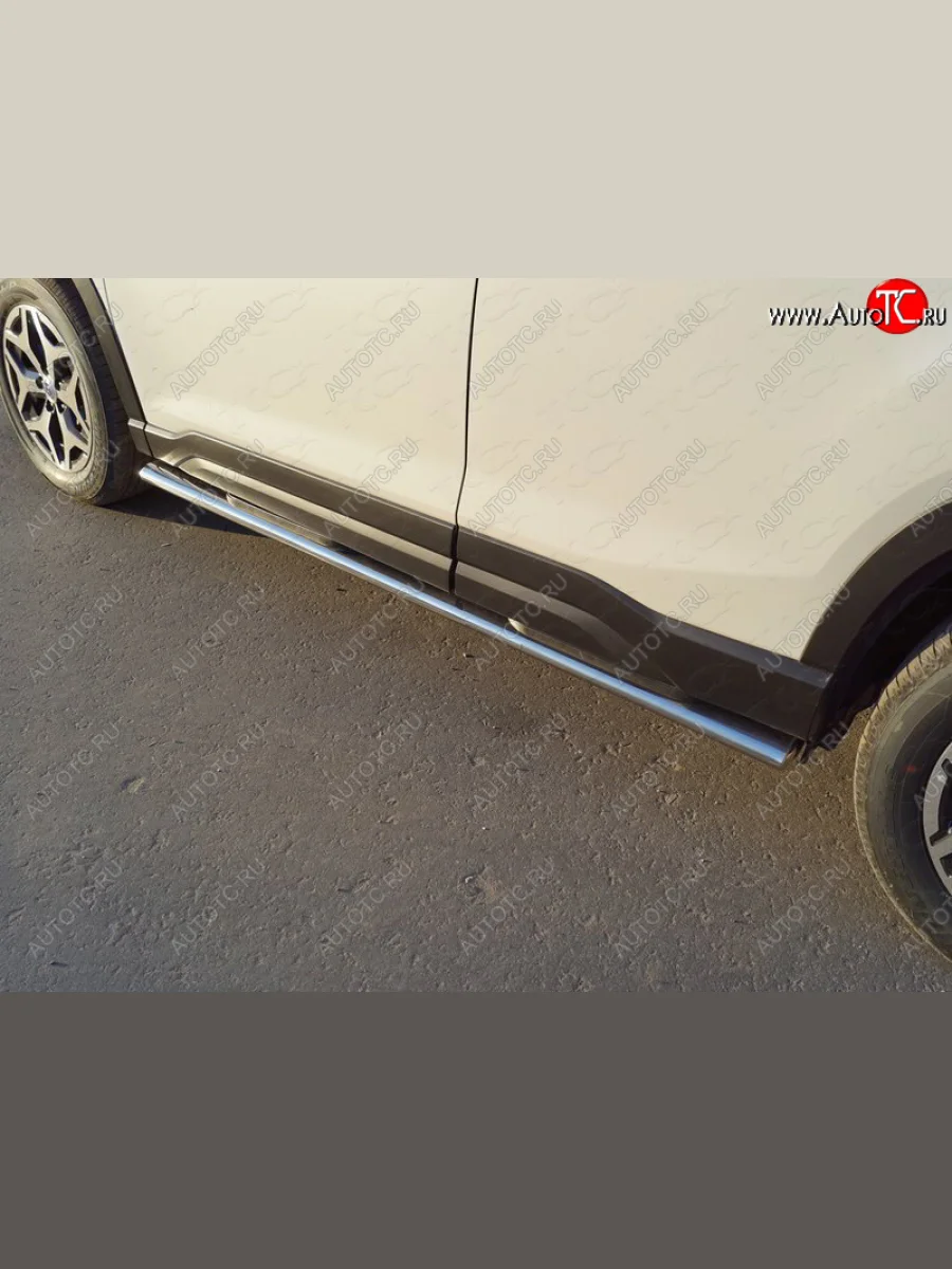 Пороги овальные с накладкой 120х60 мм ТСС Тюнинг Subaru Forester SK/S14 дорестайлинг (2018-2021) (серые)  в Воронеже Воронежской области