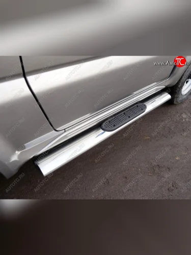 Пороги овальные с накладкой 120х60 мм ТСС Тюнинг (серые) Suzuki Jimny JB23/JB43 2-ой рестайлинг (2012-2018)