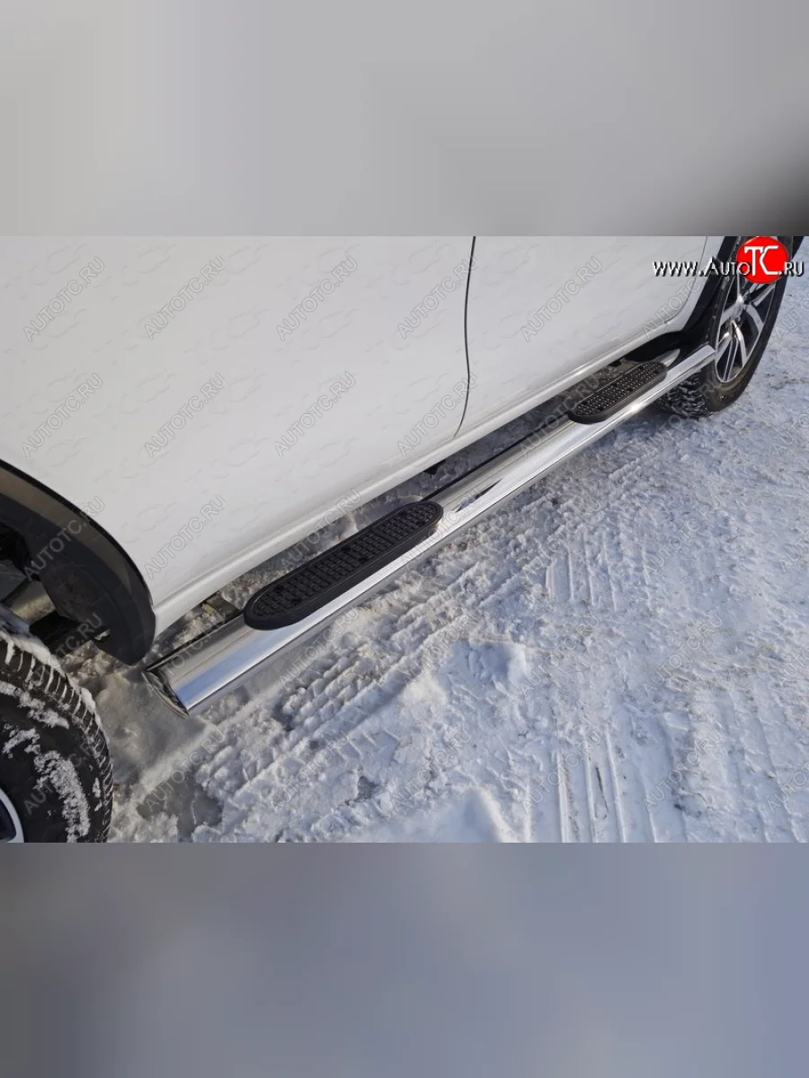 Пороги овальные с накладкой 120х60 мм ТСС Тюнинг Toyota Fortuner AN160 дорестайлинг (2015-2020) (серые)  в Самаре Самарской области