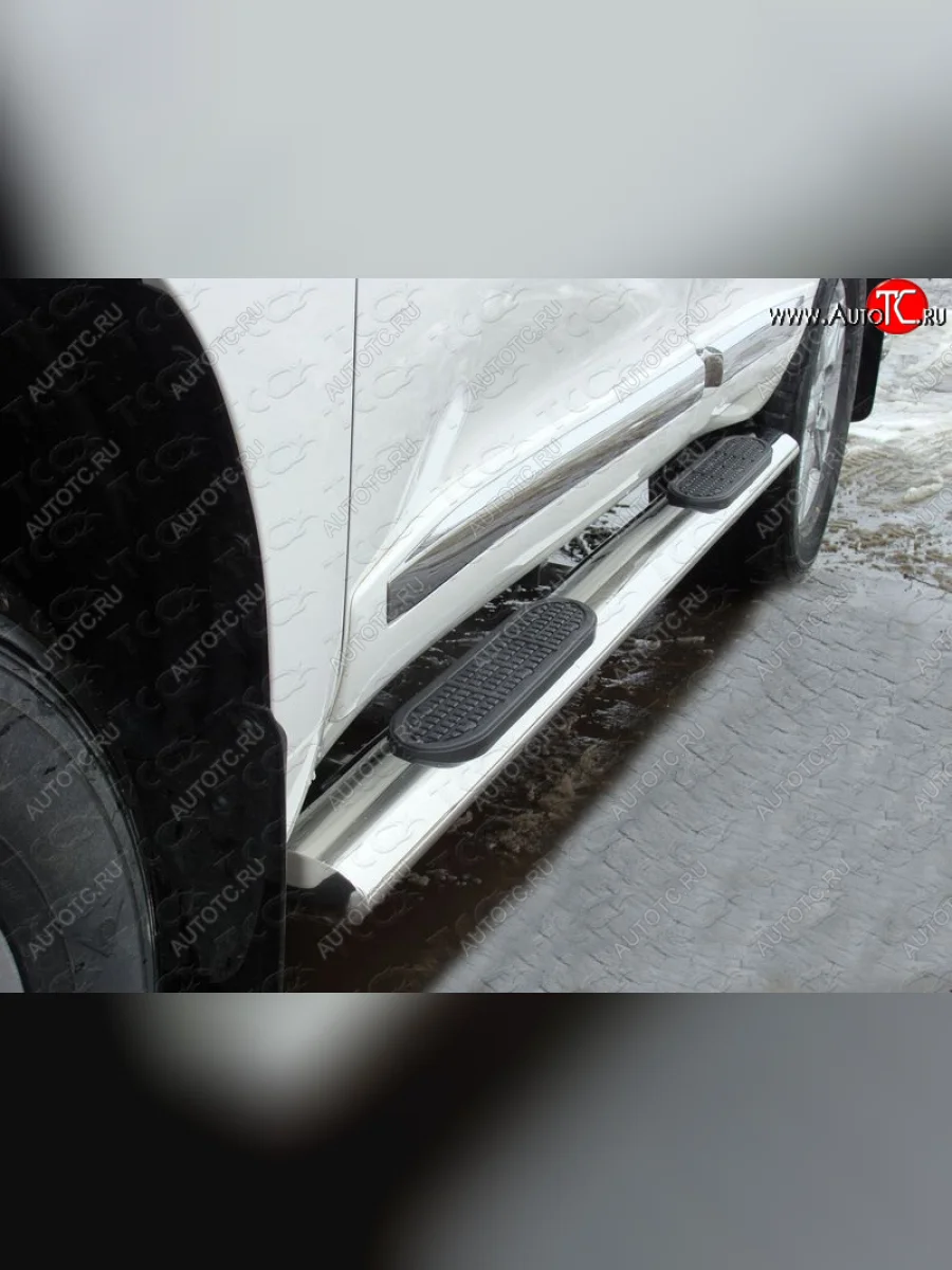 Пороги овальные с накладкой 120*60 мм ТСС Тюнинг Toyota Land Cruiser 200 1-ый рестайлинг (2012-2015) (серые)  в Керчи Республика Крым