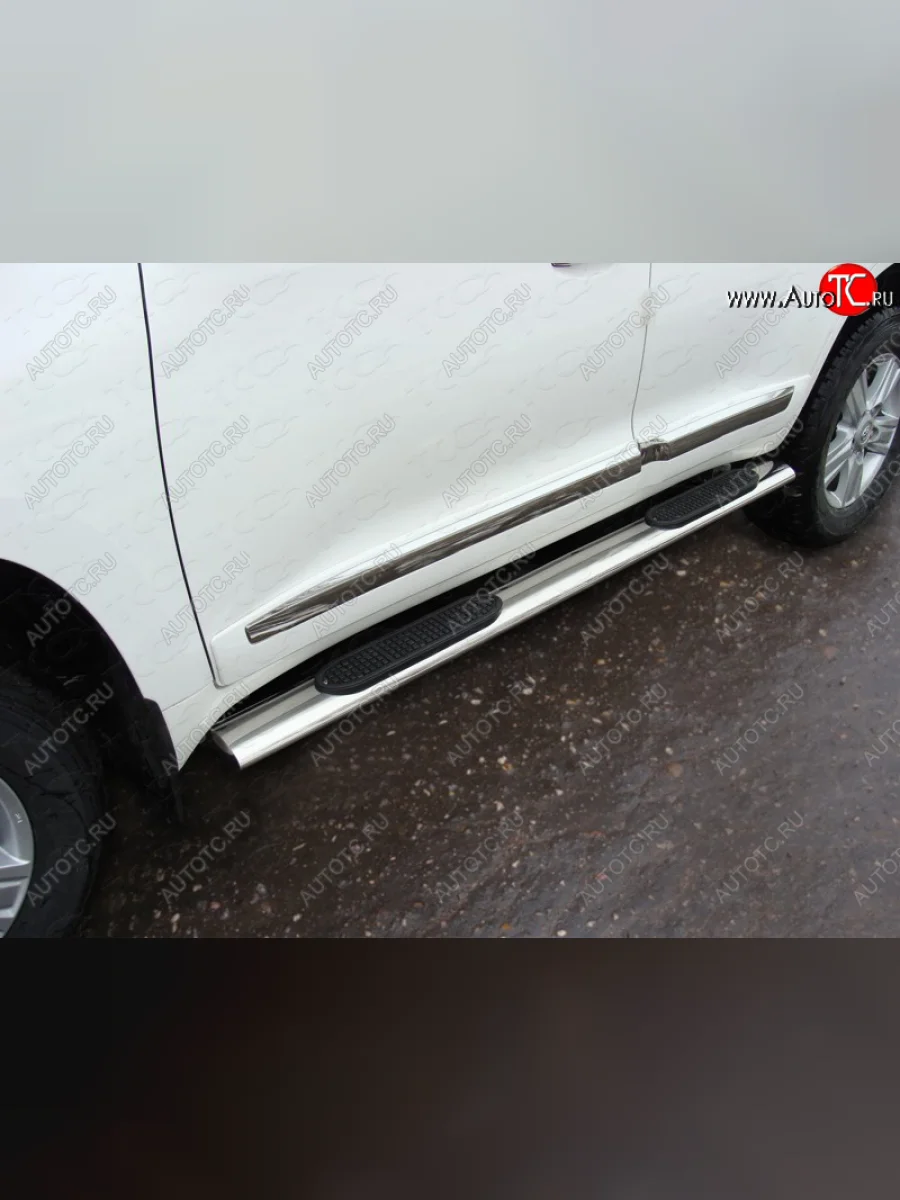 Пороги овальные с накладкой 120*60 мм кроме EXECUTIVE ТСС Тюнинг Toyota Land Cruiser 200 2-ой рестайлинг (2015-2021) (серые)  в Керчи Республика Крым