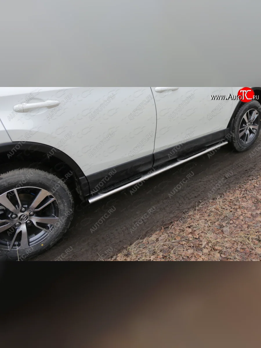 Пороги овальные с накладкой 120*60 мм ТСС Тюнинг Toyota RAV4 XA40 5 дв. рестайлинг (2015-2019) (серые)  в Самаре Самарской области