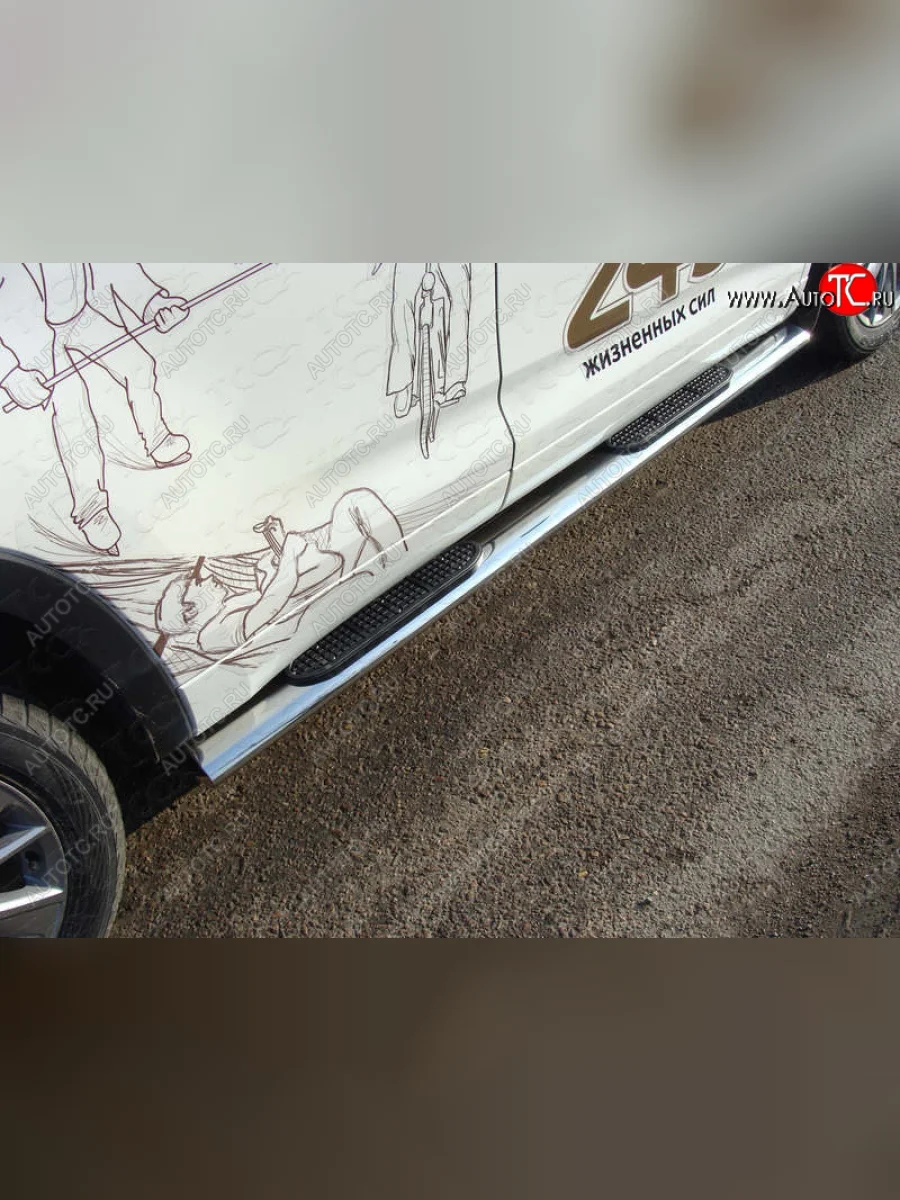 Пороги овальные с накладкой 120*60 мм ТСС Тюнинг Toyota Highlander XU50 рестайлинг (2016-2020)  в Керчи Республика Крым