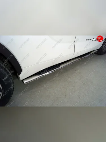 Пороги овальные с накладкой 120*60 мм ТСС Тюнинг (серые) Toyota Highlander XU70 (2020-2025)