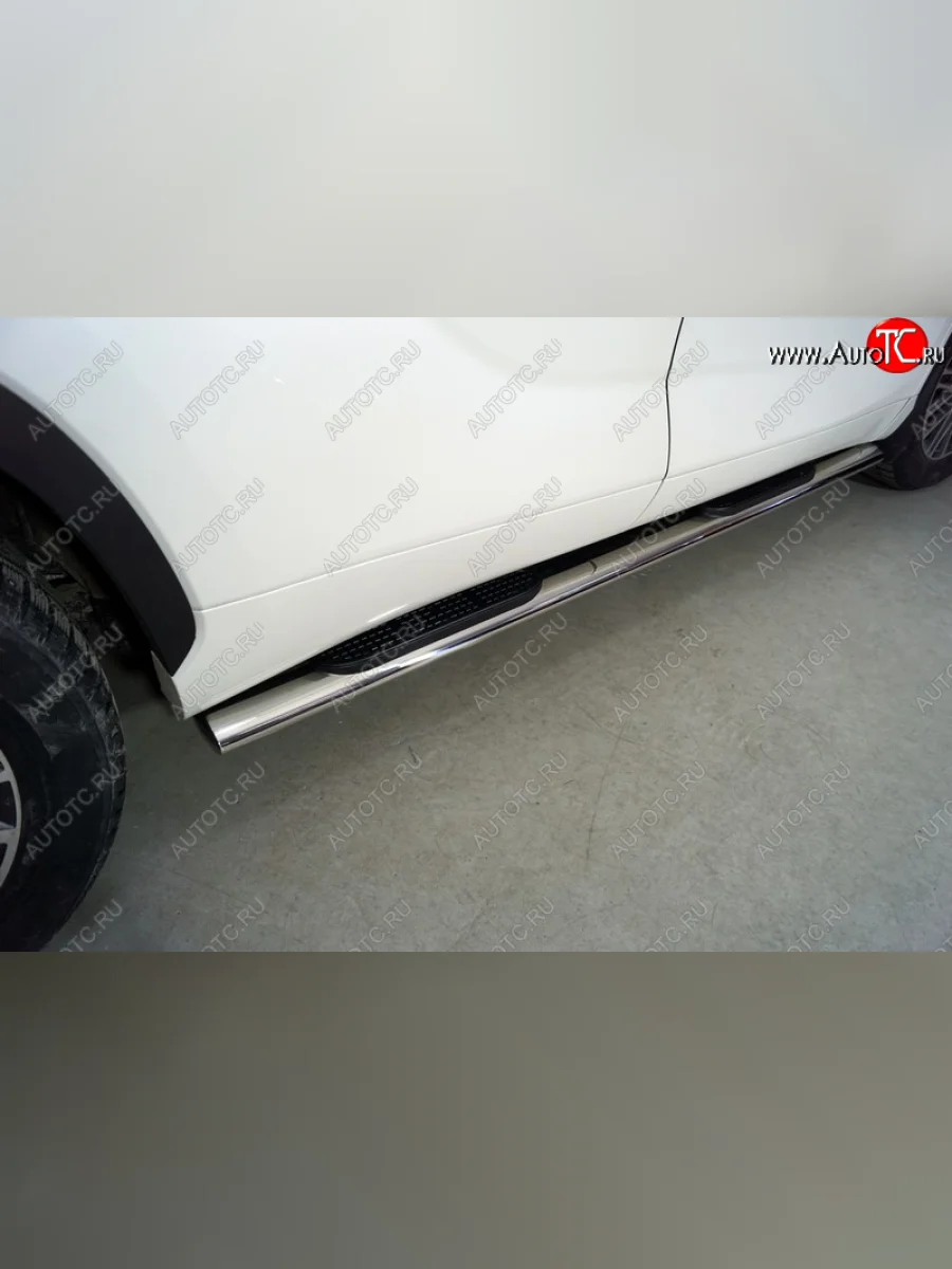 Пороги овальные с накладкой 120*60 мм ТСС Тюнинг Toyota Highlander XU70 (2020-2025) (серые)  в Воронеже Воронежской области