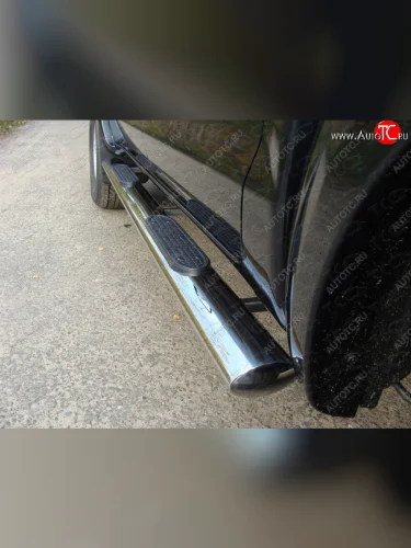 Пороги овальные с накладкой 120*60 мм ТСС Тюнинг (серые) Toyota Hilux AN20,AN30  2-ой рестайлинг (2011-2016)