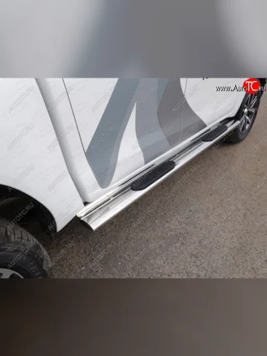 Пороги овальные с накладкой 120*60 мм ТСС Тюнинг (серые) Toyota Hilux AN120 дорестайлинг (2016-2020)