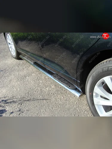 Пороги овальные с накладкой 120*60 мм ТСС Тюнинг (серые) Toyota Venza GV10 рестайлинг (2012-2016)