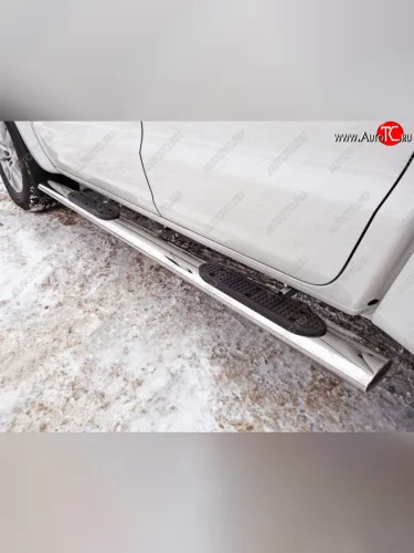 Пороги овальные с накладкой 120*60 мм ТСС Тюнинг (серые) Volkswagen Amarok рестайлинг (2016-2022)