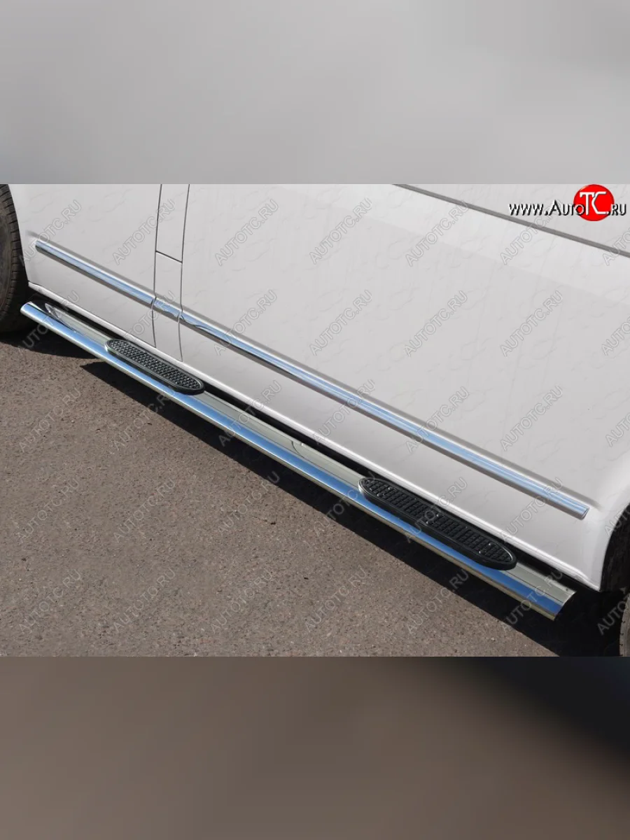 Пороги овальные с накладкой 120*60 мм ТСС Тюнинг Volkswagen Caravelle T6 дорестайлинг (2015-2019) (серые)  в Керчи Республика Крым