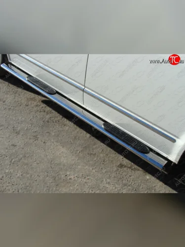 Пороги овальные с накладкой 120*60 мм ТСС Тюнинг (серые) Volkswagen Multivan T5 рестайлинг (2009-2015)