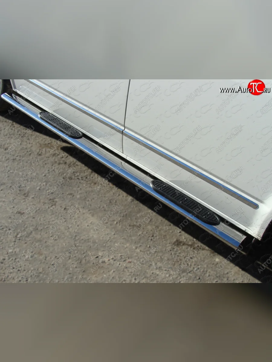 Пороги овальные с накладкой 120*60 мм ТСС Тюнинг Volkswagen Multivan T5 рестайлинг (2009-2015) (серые)  с доставкой в г. Пермь