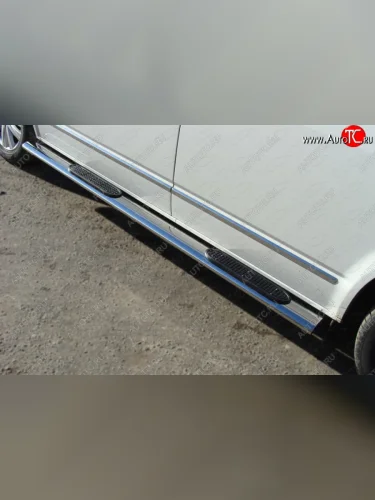 Пороги овальные с накладкой 120*60 мм ТСС Тюнинг (серые) Volkswagen Multivan T6 дорестайлинг (2016-2019)