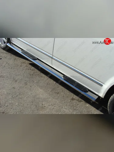 Пороги овальные с накладкой 120*60 мм ТСС Тюнинг (серые) Volkswagen Multivan T6 дорестайлинг (2016-2019)