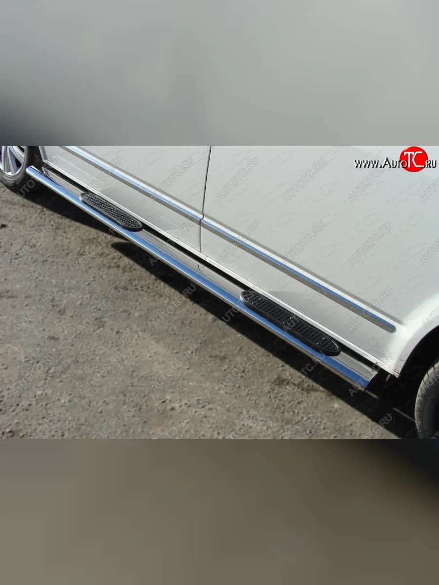 Пороги овальные с накладкой 120*60 мм ТСС Тюнинг Volkswagen Multivan T6 дорестайлинг (2016-2019) (серые)  в Перми Пермском крае