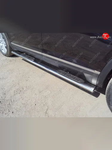Пороги овальные с накладкой 120*60 мм ТСС Тюнинг (серые) Volkswagen Teramont 1 CA1 дорестайлинг (2016-2020)