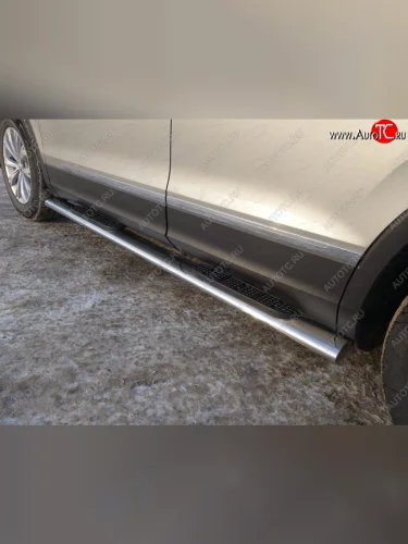 Пороги овальные с накладкой 120*60 мм ТСС Тюнинг (серые) Volkswagen Tiguan Mk2 рестайлинг (2020-2022)