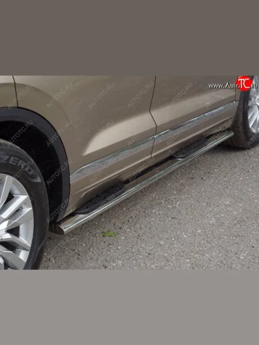Пороги овальные с накладкой 120*60 мм ТСС Тюнинг (серые) Volkswagen Touareg 3 CR дорестайлинг (2018-2022)