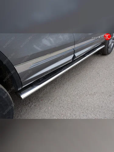 Пороги овальные с накладкой 120*60 мм R-Line ТСС Тюнинг (серые) Volkswagen Touareg 2 NF рестайлинг (2014-2018)