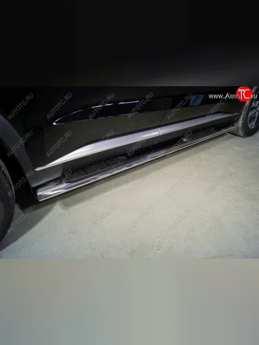 Пороги овальные с накладкой 120*60 мм ТСС Тюнинг (серые) Hyundai Palisade LX2 (2018-2022)