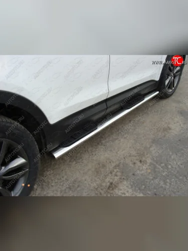 Пороги овальные с накладкой 120*60 мм ТСС Тюнинг Hyundai Santa Fe DM дорестайлинг (2012-2016)