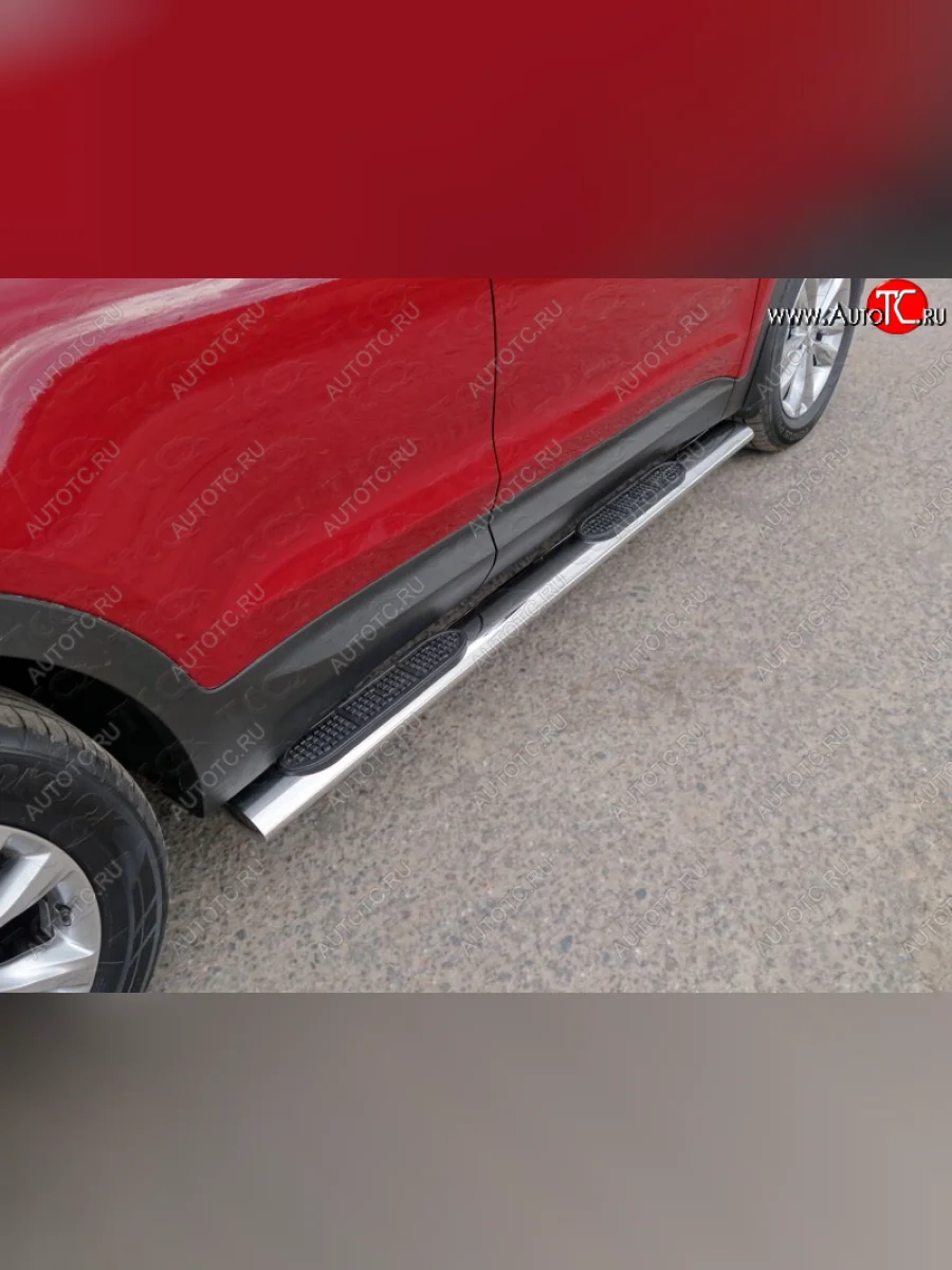 Пороги овальные с накладкой 120х60 мм Premium ТСС Тюнинг Hyundai Santa Fe DM рестайлинг (2015-2019) (серые)  в Керчи Республика Крым