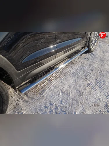 Пороги овальные с накладкой 120х60 мм ТСС Тюнинг (серые) Hyundai Tucson TL дорестайлинг (2015-2018)