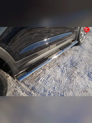 Пороги овальные с накладкой 120х60 мм ТСС Тюнинг (серые) Hyundai Tucson TL рестайлинг (2018-2021)
