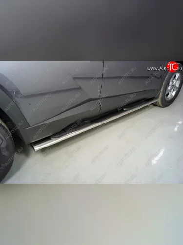 Пороги овальные с накладкой 120х60 мм ТСС Тюнинг (серые) Hyundai Tucson NX4 (2020-2022)