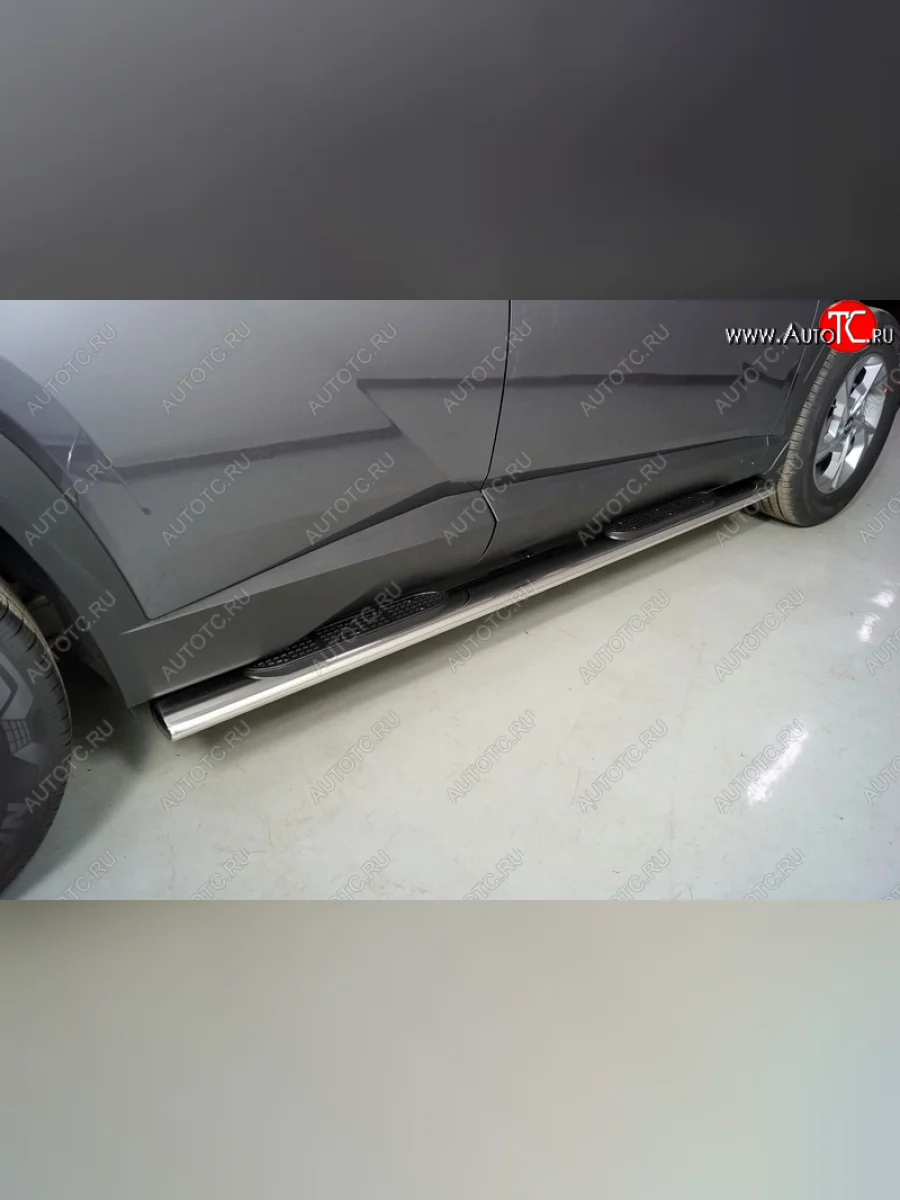 Пороги овальные с накладкой 120х60 мм ТСС Тюнинг Hyundai Tucson NX4 (2020-2022) (серые)  в Самаре Самарской области